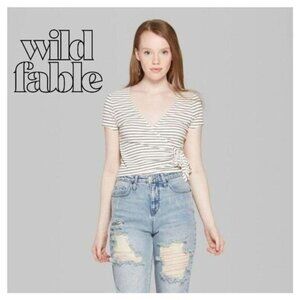 Wild Fable Women's‎ Striped Short Sleeve Tie-Front Wrap Top